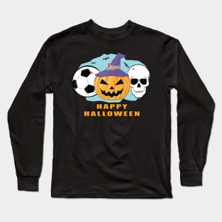 Happy Football / Soccer Halloween - Spooky Skull and Pumpkin Long Sleeve T-Shirt